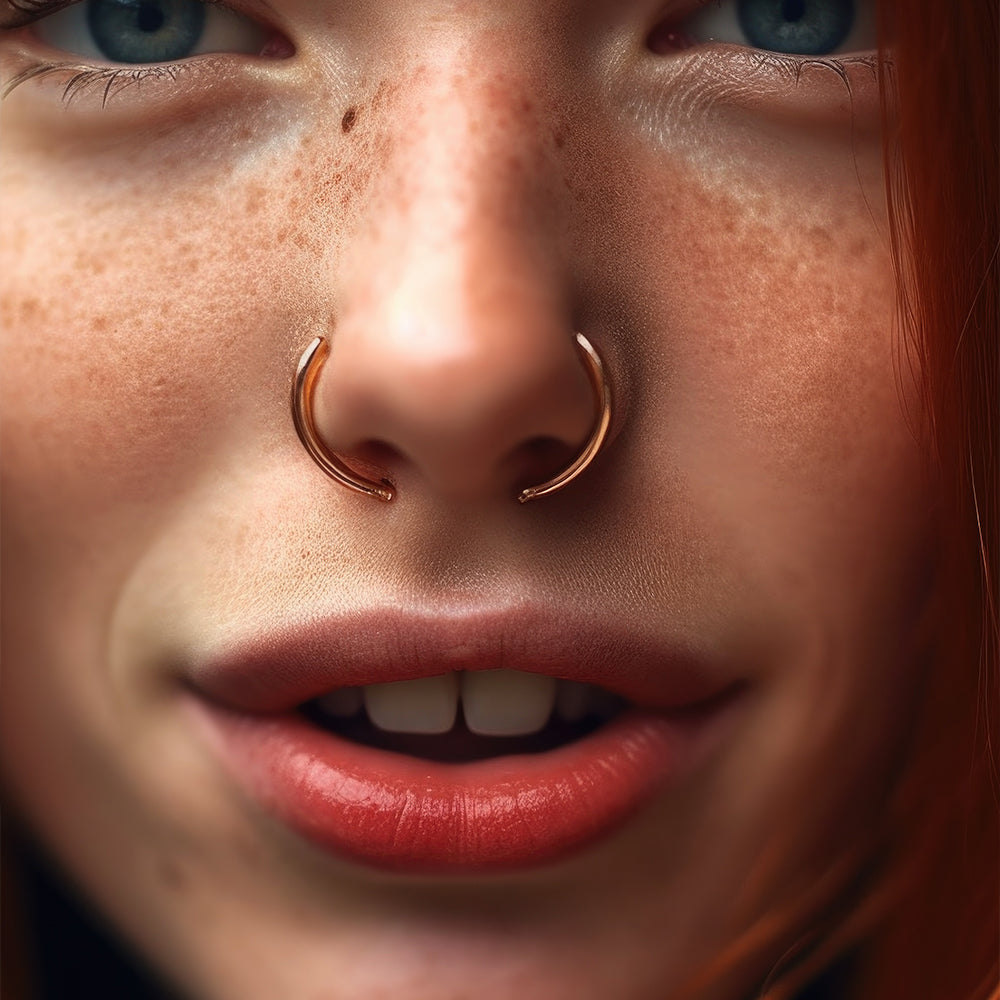 Woman with oversized nostril rings
