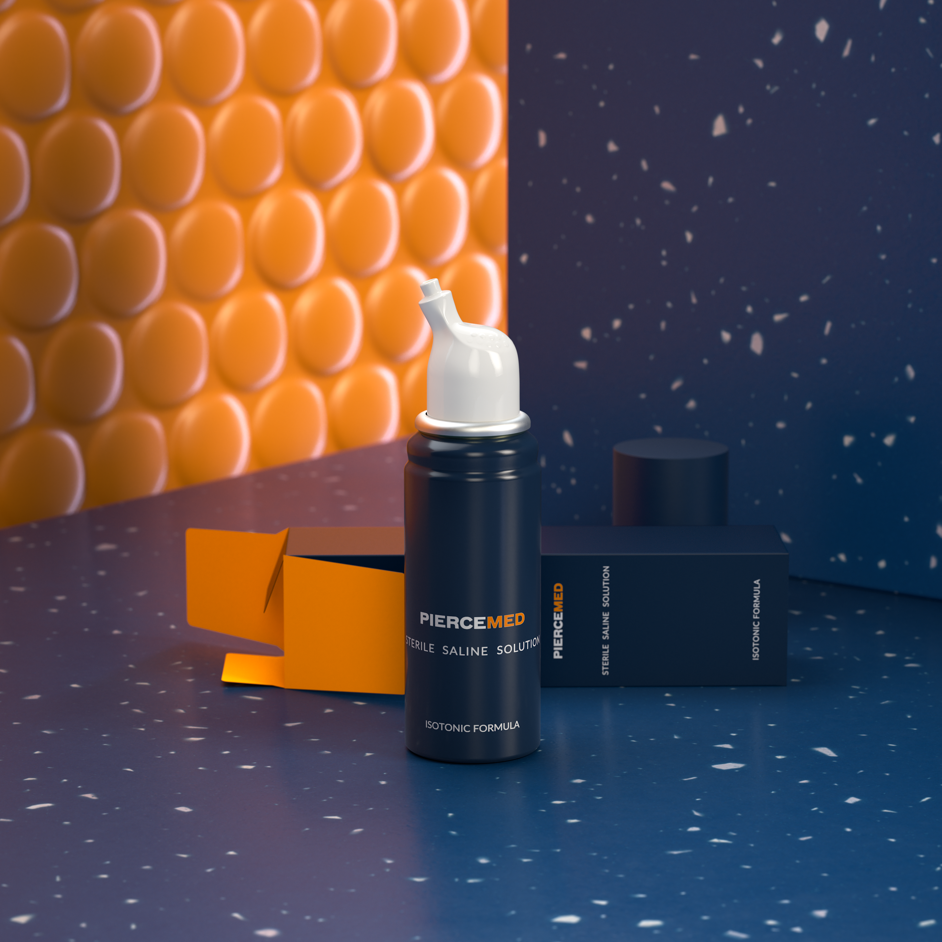 Can of PIERCEMED piercing aftercare with lid off showing prescision nozzle