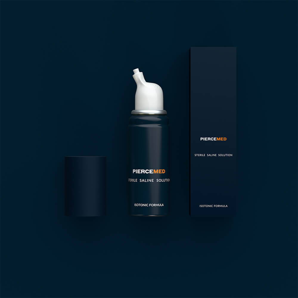 Image of PIERCEMED aftercare 70ml on dark blue background